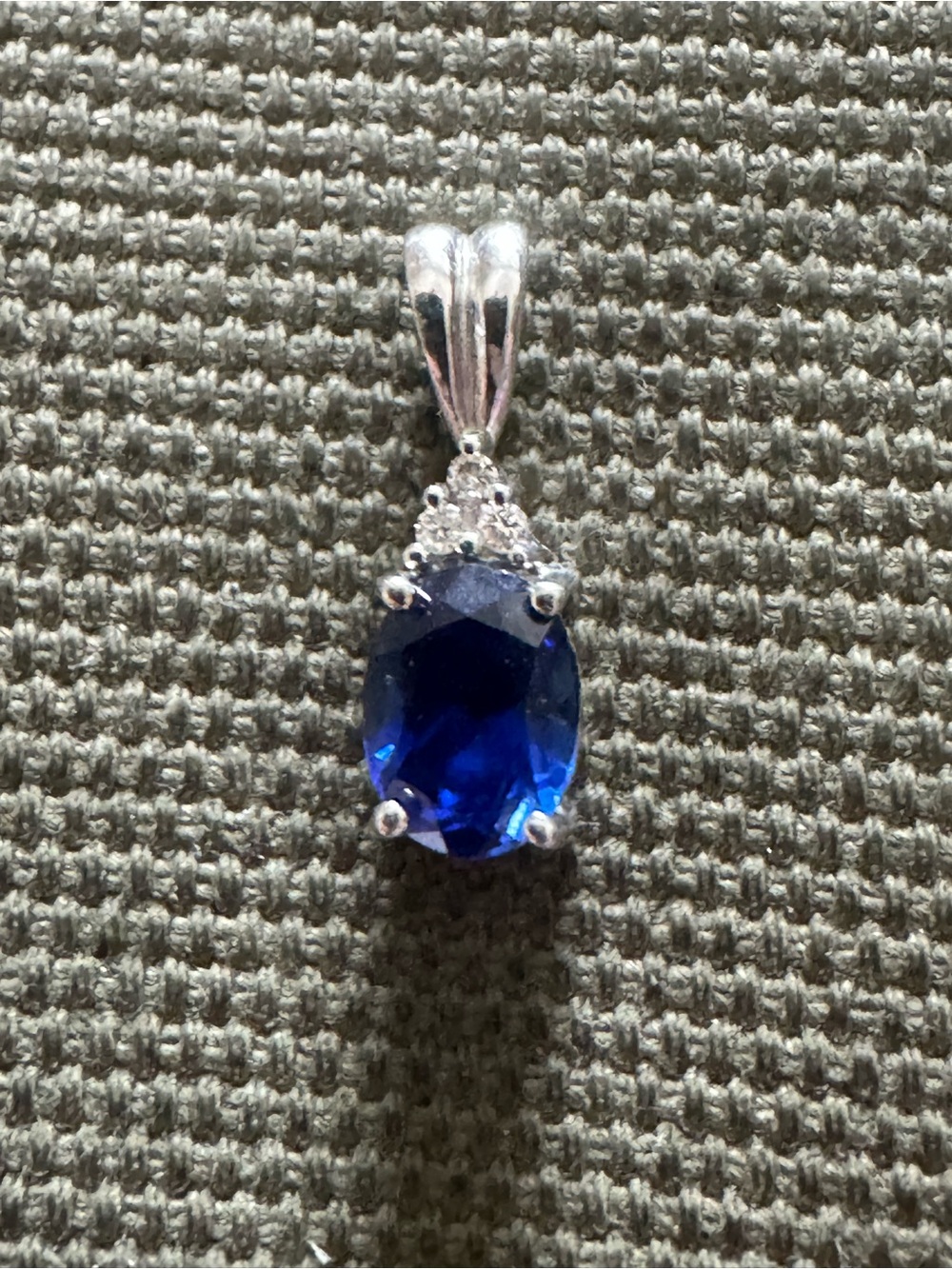 14k White Gold Pendant with a Deep Blue Sapphire and Diamonds
